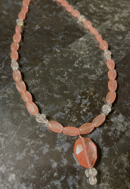 Cherry Quartz Beads & Pendant (N10)