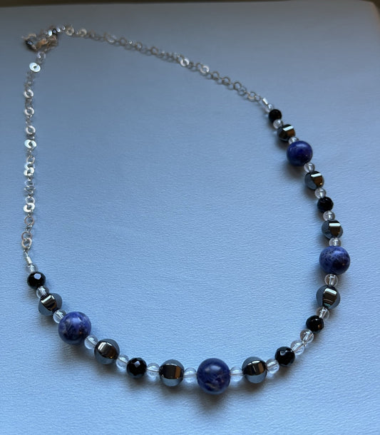 Sodalite, Hematite and Black Onyx Necklace (N23)