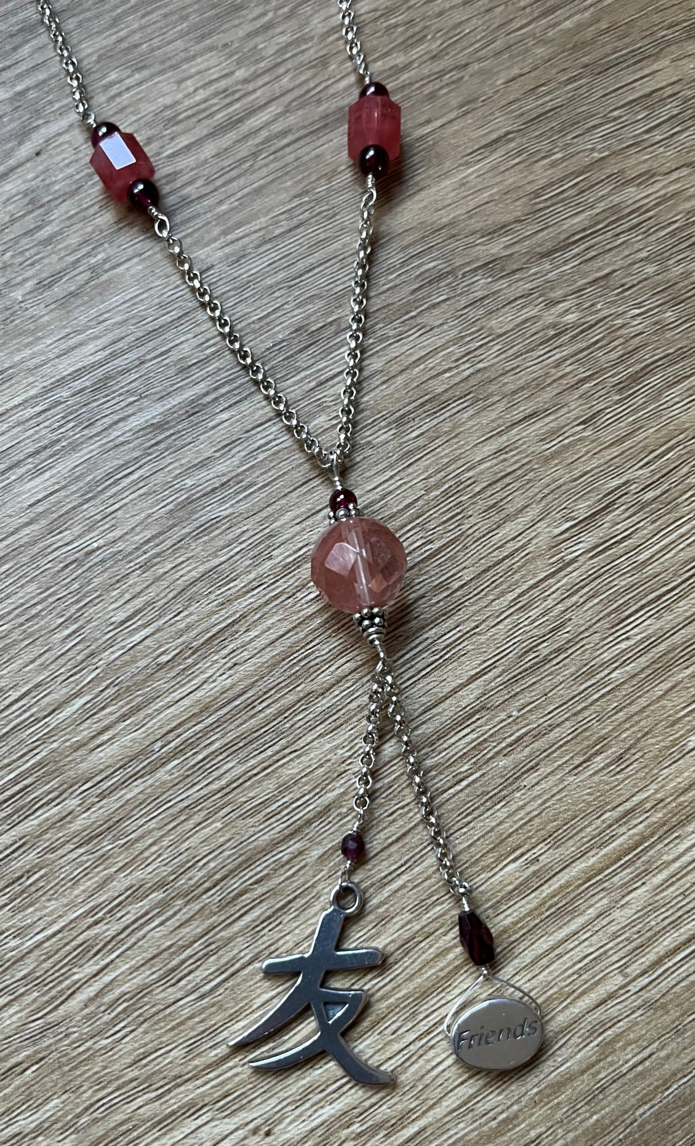 Friendship Necklace with Cherry Quartz Pendant (N24)