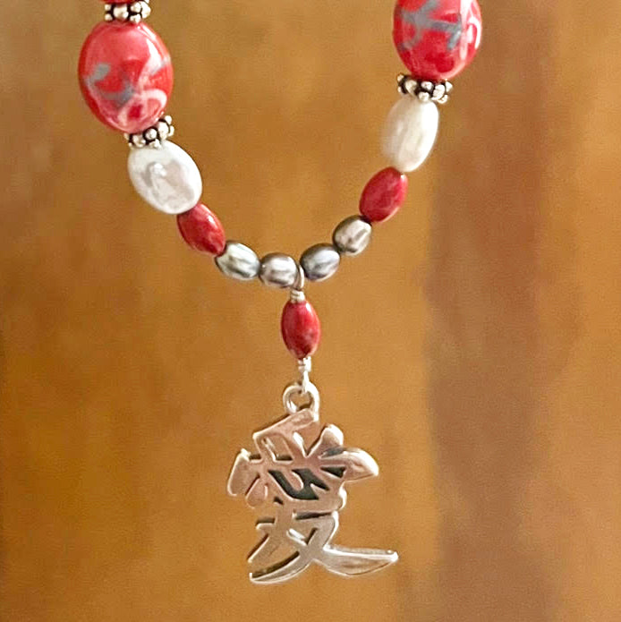 Hand Painted Glass Beads & Pearls with Love Charm Set (N1)