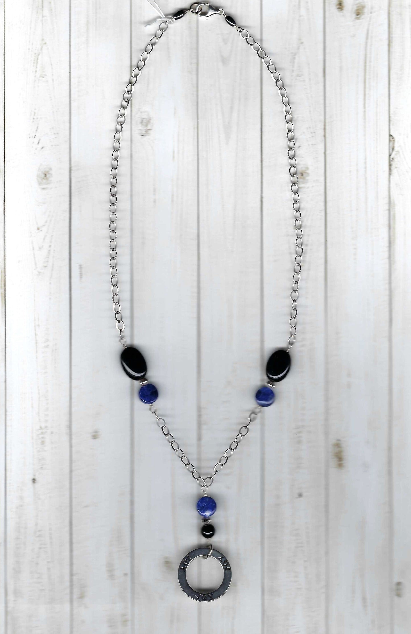 Joy Affirmation Cirlce with Black Onyx & Sodalite Beads (N16)