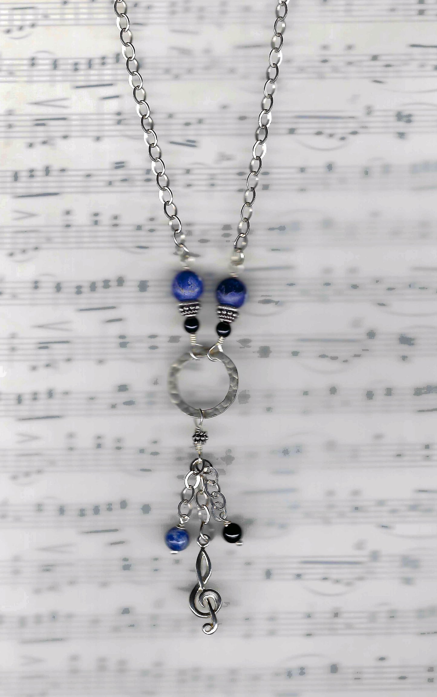 Treble Clef Charm on Blue and Black Necklace (N13)