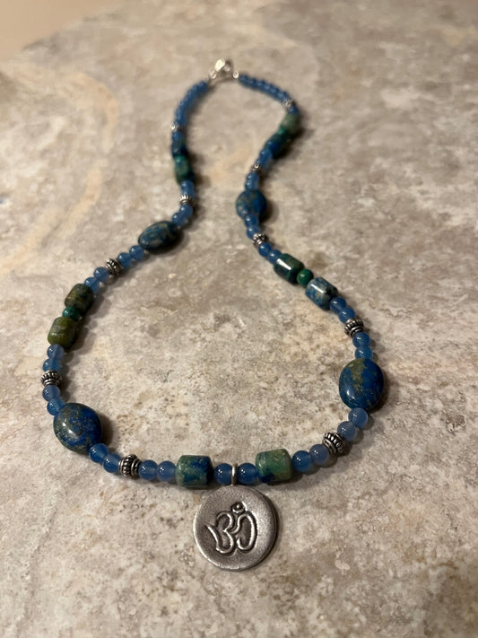 OM Necklace in Blue Onyx & Chrysocolla (N7)